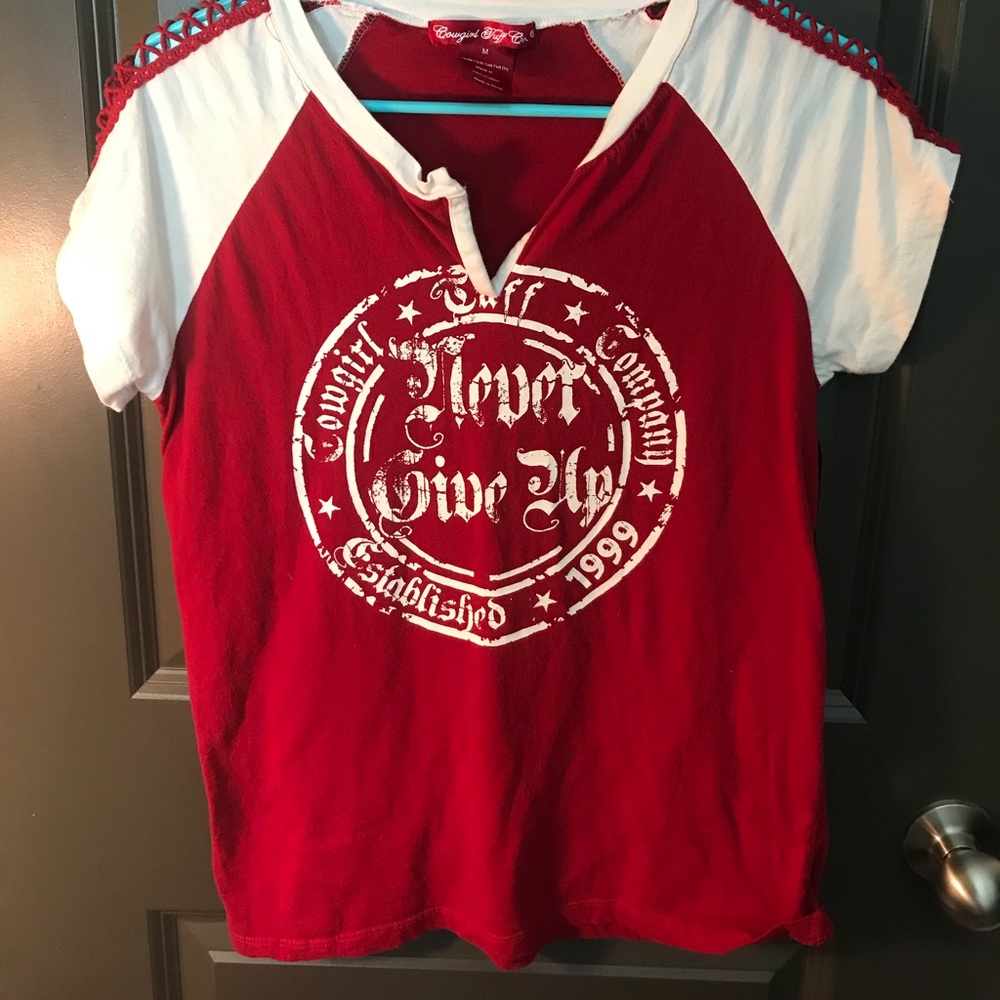 Red and white tee shirt